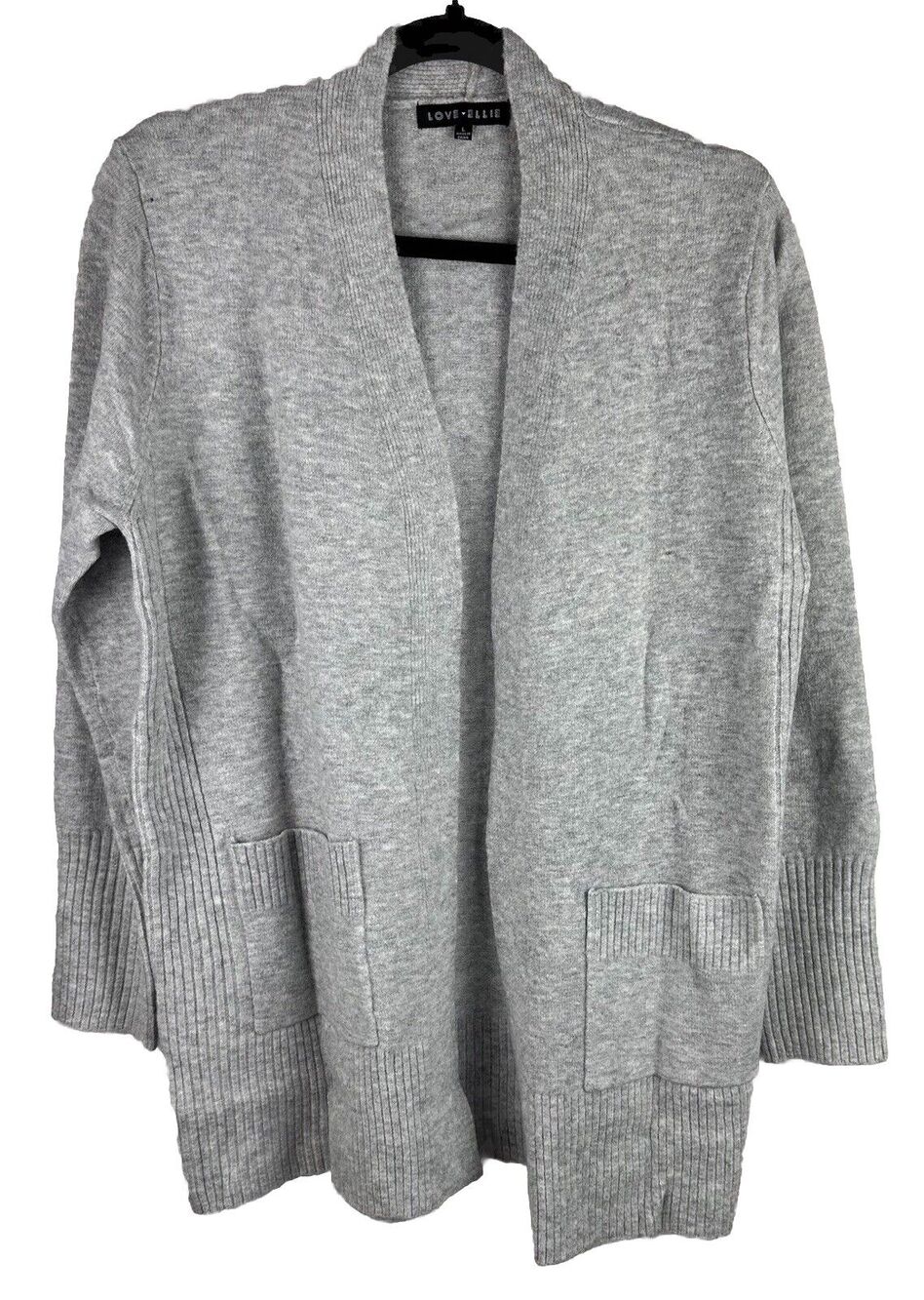 LOVE ELLIE Heather Grey Relaxed Fit Open Front Ribbed Cardigan Stretch Large NEW